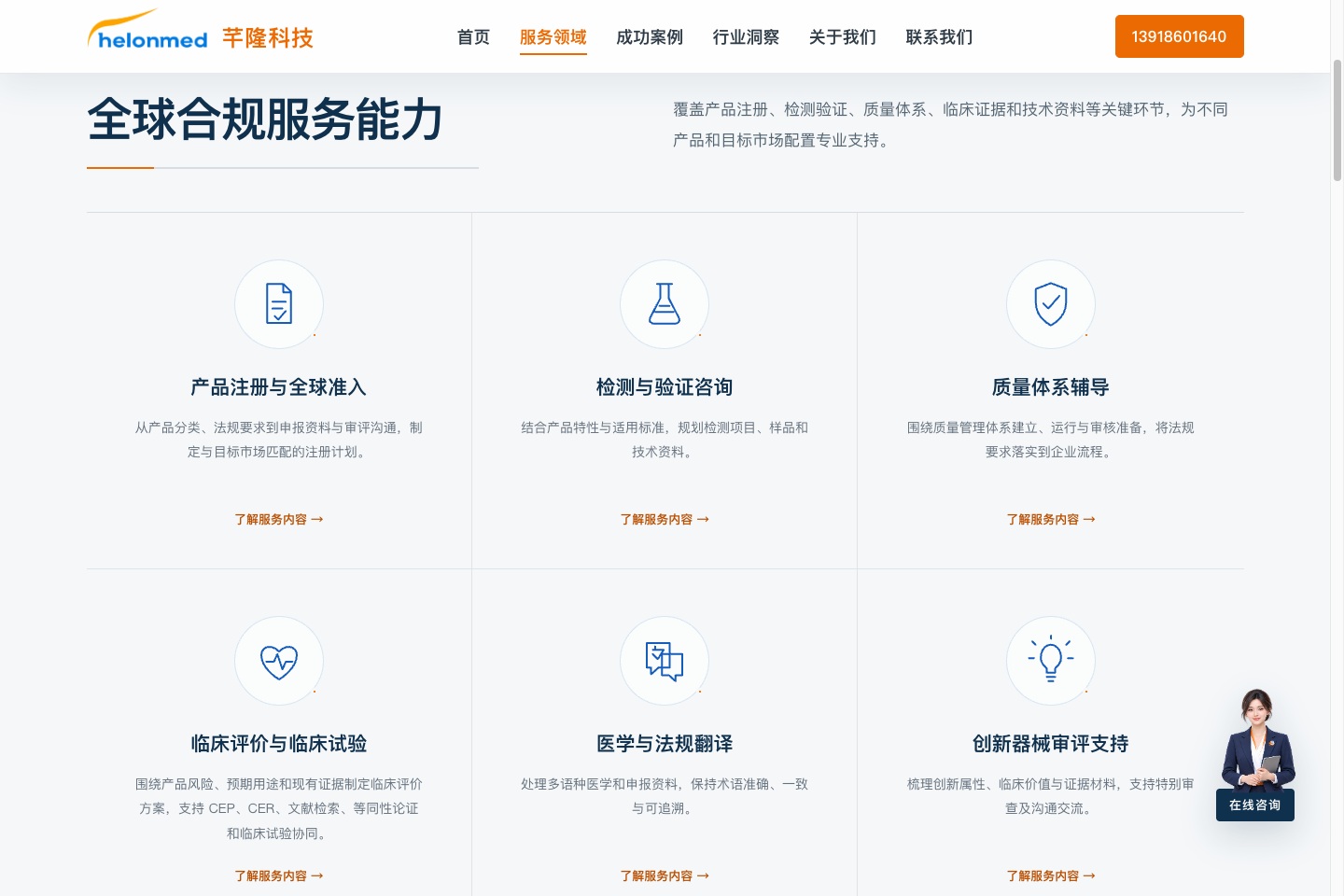 芊隆科技服务目录,将具体服务分别组织为可访问的业务入口